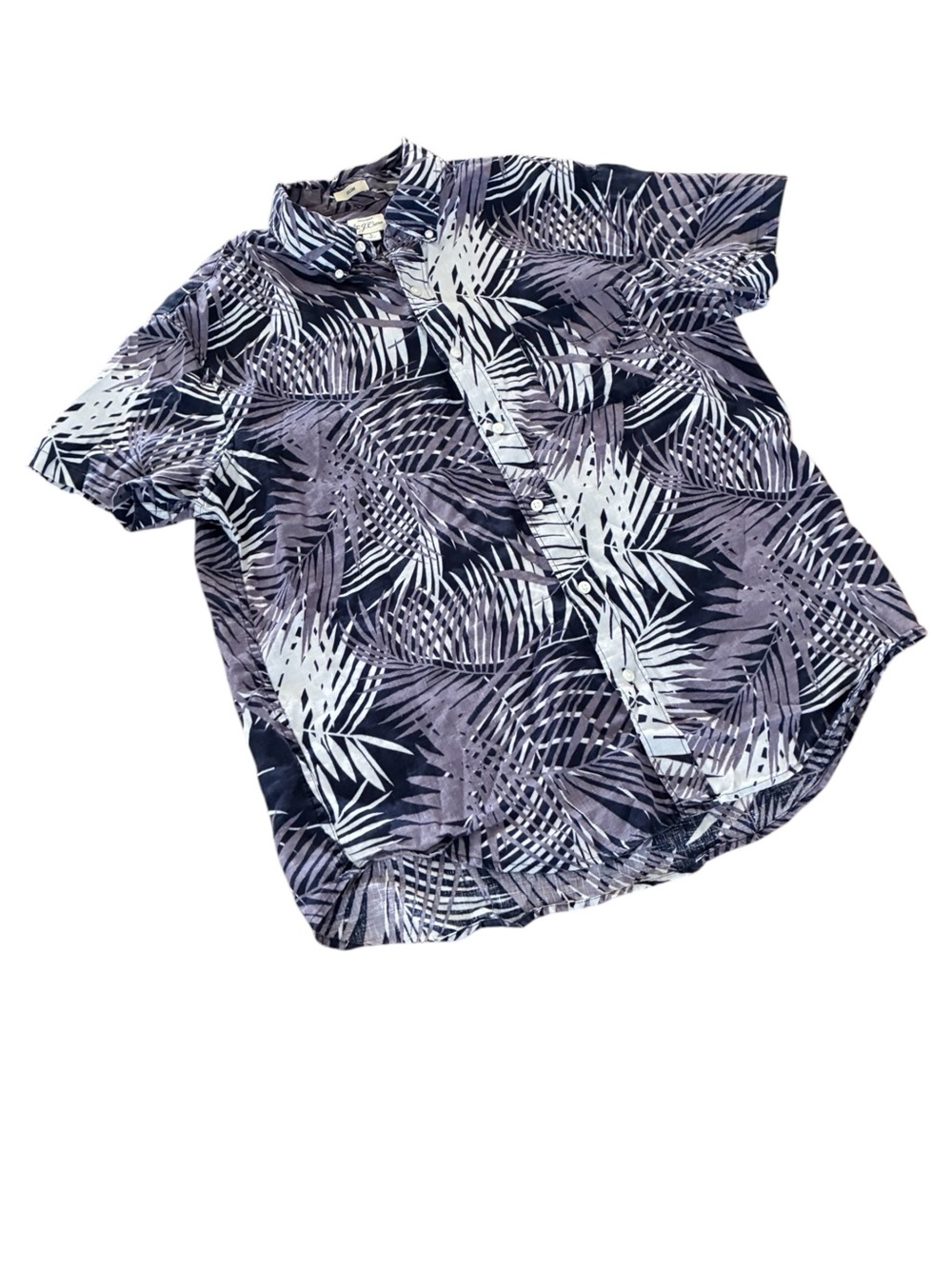 J.Crew Navy, White & Slate Gray Tropical Leaf Print Shirt 100% Linen Men’s Large